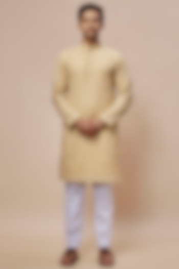 Gold Georgette Printed & Embroidered Kurta Set by SVEN SUITS at Pernia's Pop Up Shop