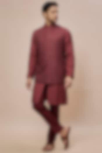 Wine Silk Hand Embroidered Bundi Set by SVEN SUITS at Pernia's Pop Up Shop
