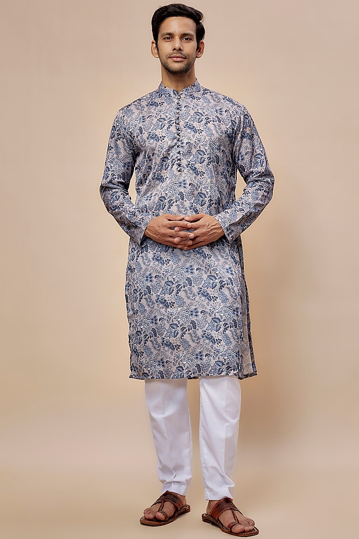 Multi-Colored Polyester Silk Abstract Printed Kurta Set by SVEN SUITS