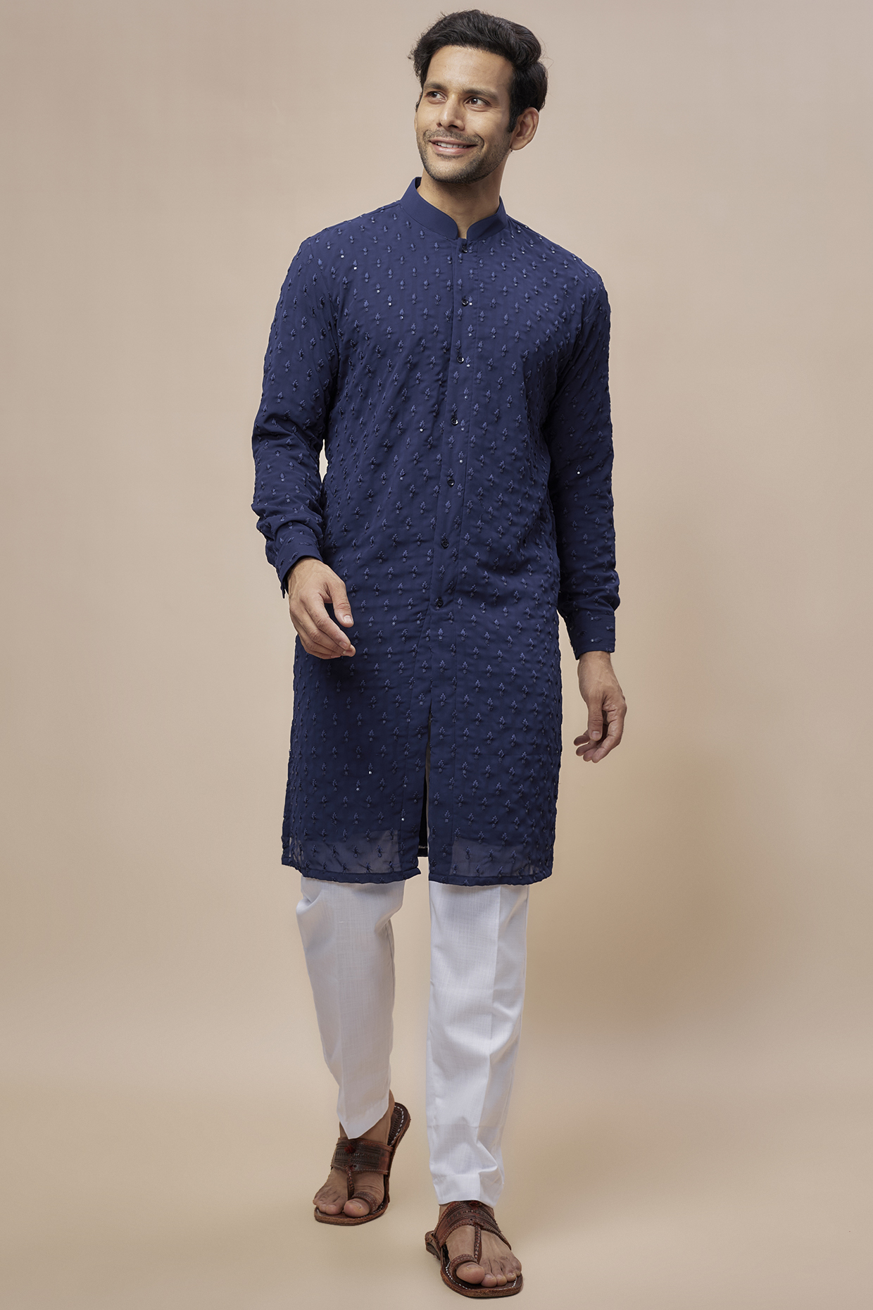 Blue Georgette Sequins Embroidered Kurta Set by SVEN SUITS at Pernia's Pop Up Shop