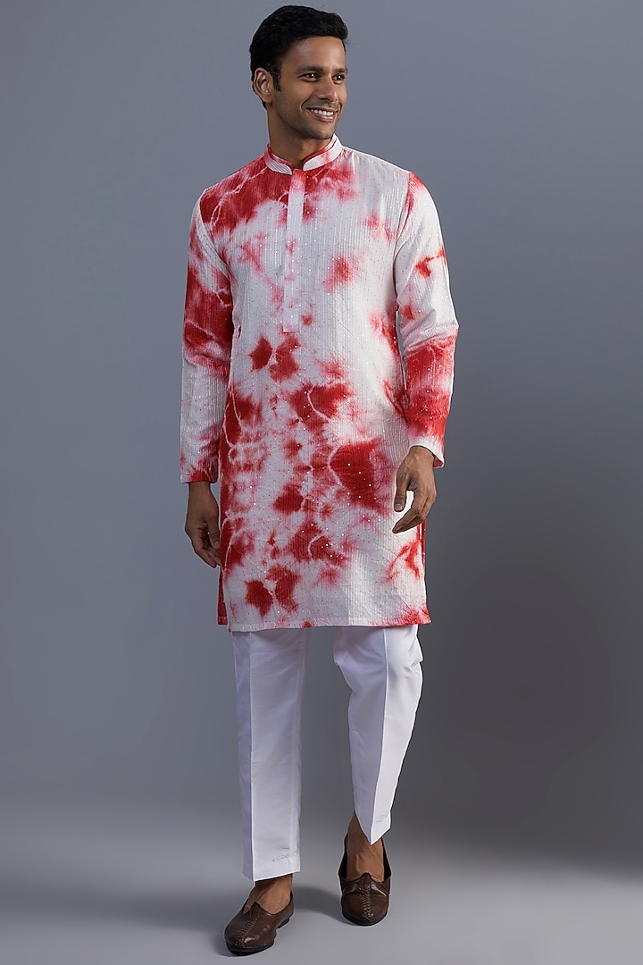 Pink Silk Tie-Dye Kurta Set by SVEN SUITS at Pernia's Pop Up Shop