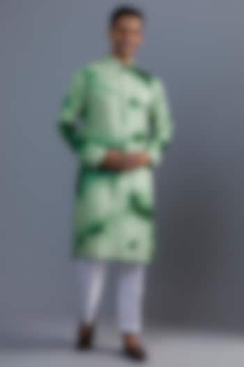 Sage Green Silk Tie-Dye Kurta Set by SVEN SUITS at Pernia's Pop Up Shop