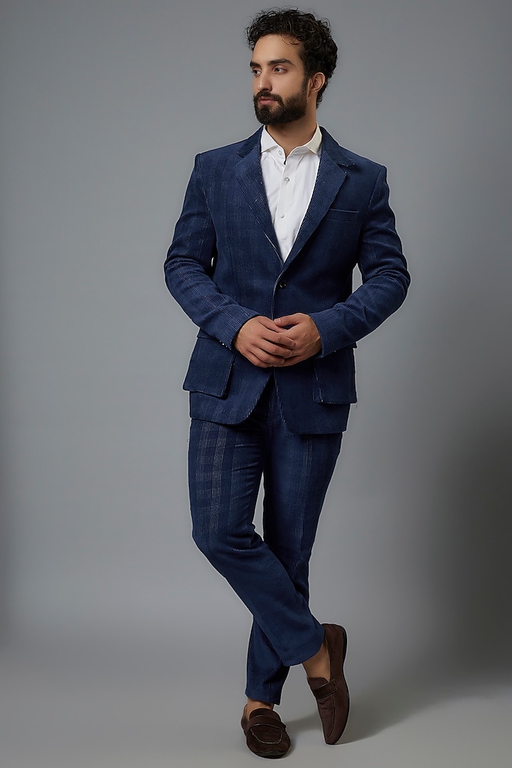 Blue Corduroy Suit Set by SVEN SUITS at Pernia's Pop Up Shop