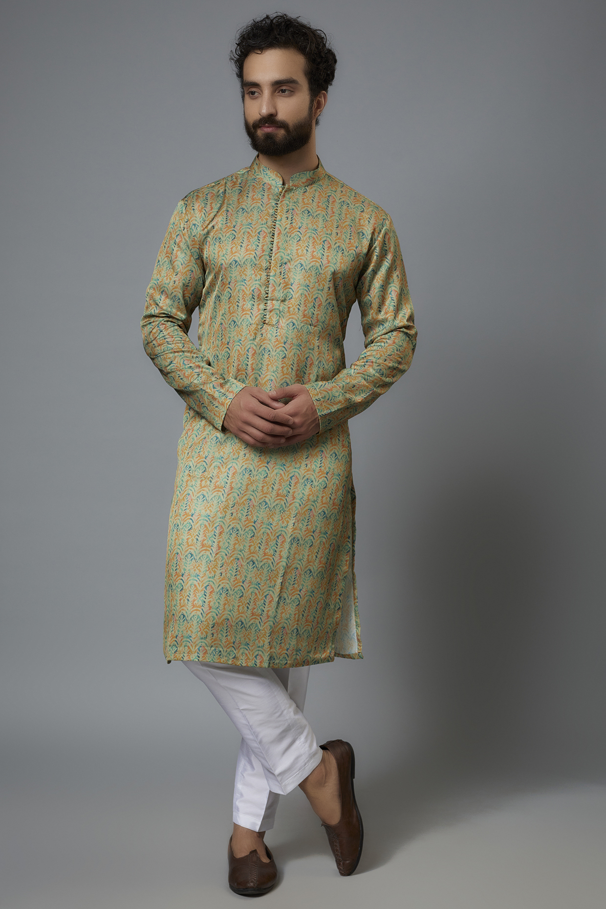 Sage Green Polyester Viscose Printed Kurta Set by SVEN SUITS at Pernia's Pop Up Shop