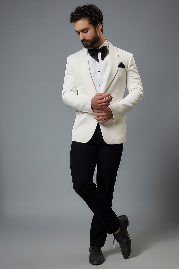 Ivory Polyester Viscose Tuxedo Set by SVEN SUITS at Pernia's Pop Up Shop