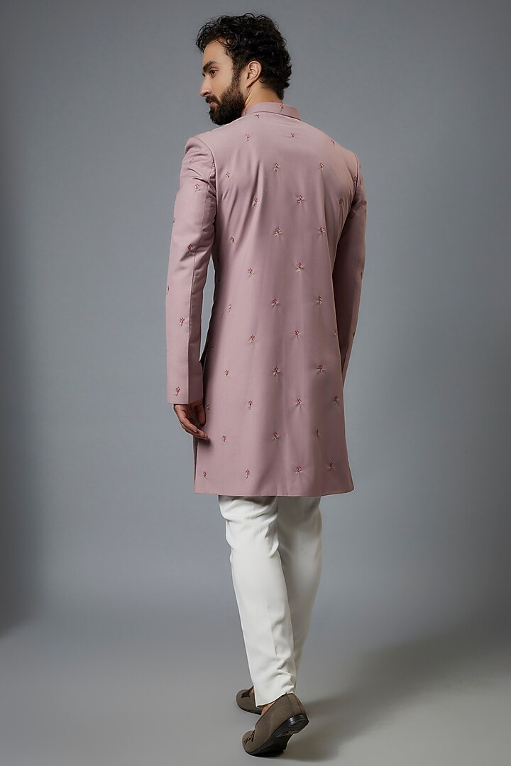 Mauve Terry Rayon Hand Embroidered Wedding Sherwani Set by SVEN SUITS at Pernia's Pop Up Shop