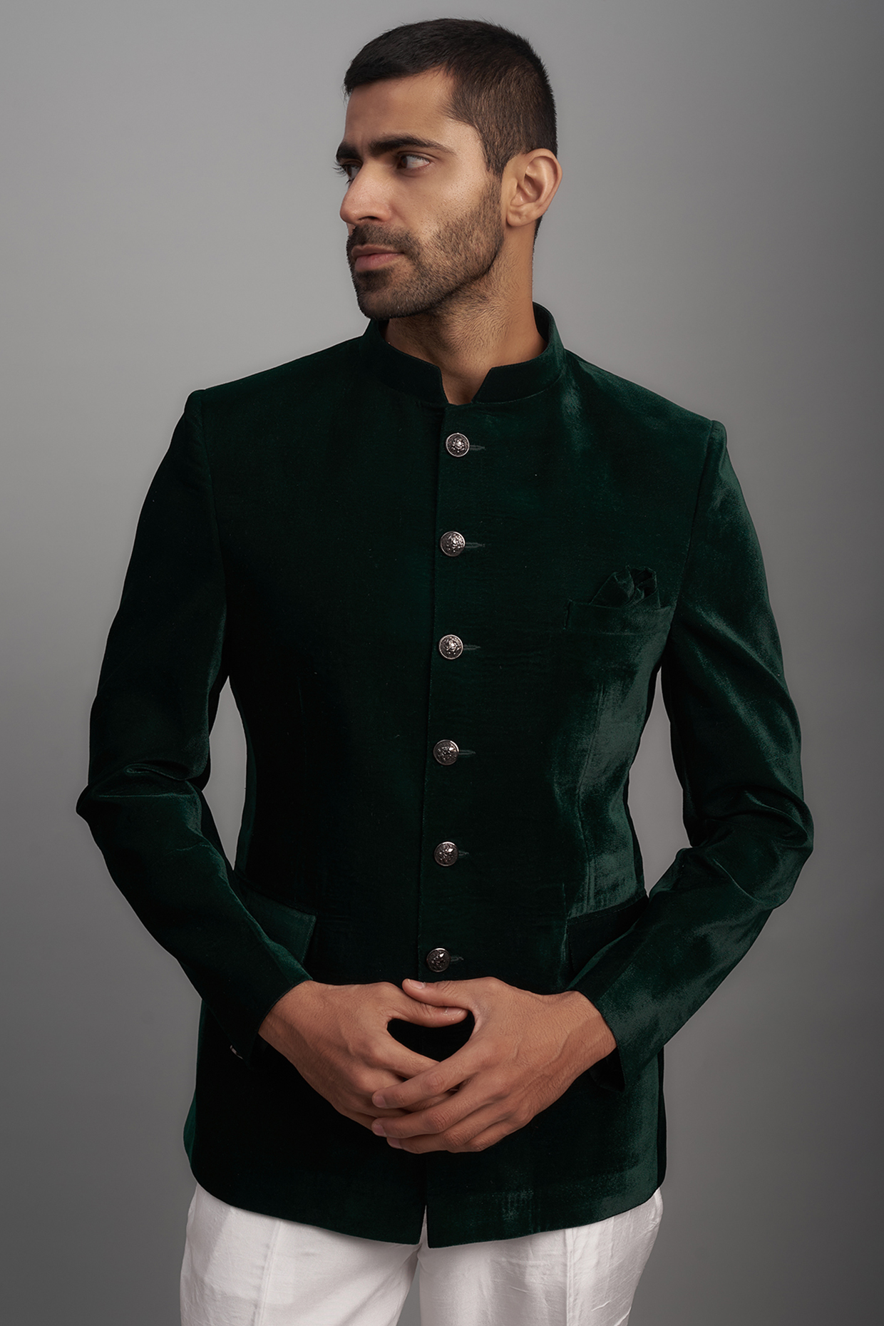 Green velvet bandhgala shop