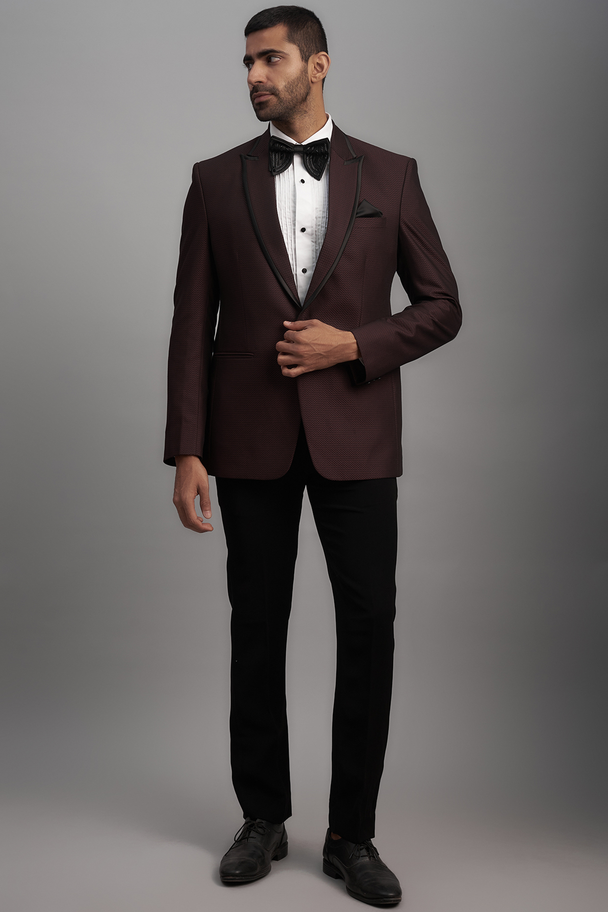 Wine Polyester & Viscose Tuxedo Set by SVEN SUITS at Pernia's Pop Up Shop