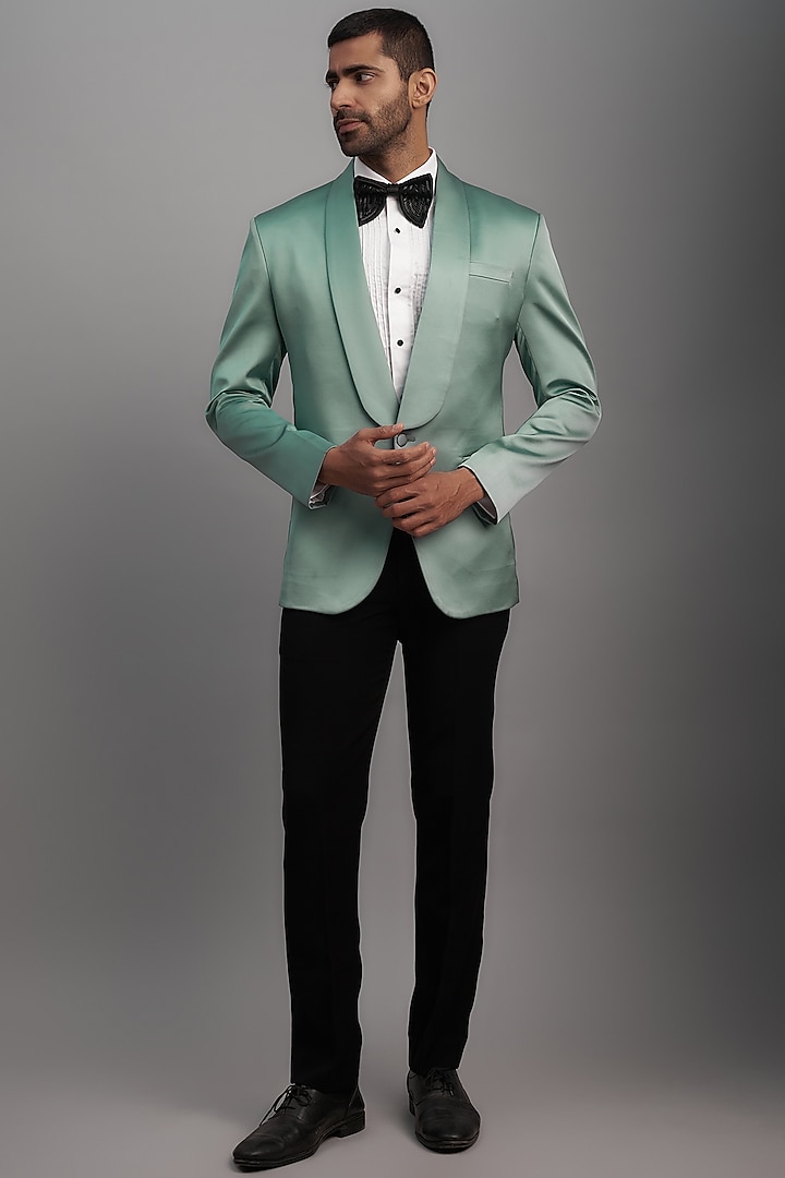 Pistachio Green Satin Tuxedo Set by SVEN SUITS