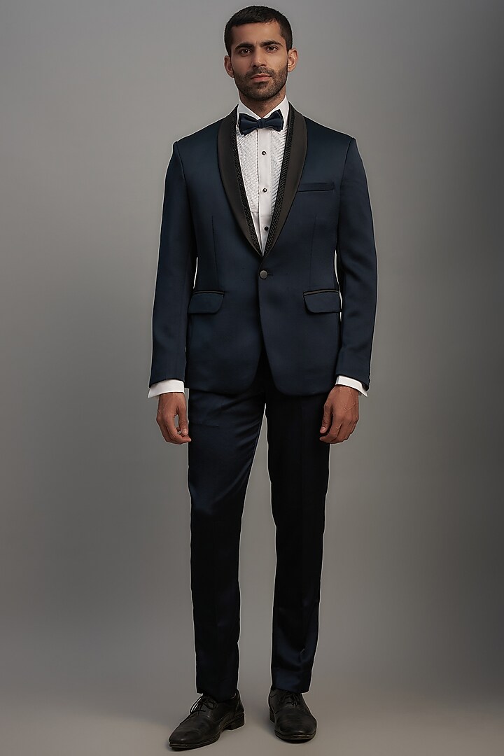 Buy SVEN SUITS Blue Shimmer Satin Tuxedo Set at 2024