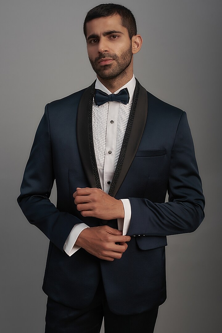 Buy SVEN SUITS Blue Shimmer Satin Tuxedo Set at 2024