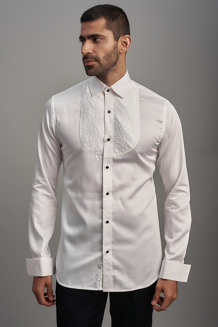 Buy SVEN SUITS White Cotton Tuxedo Shirt at 2023