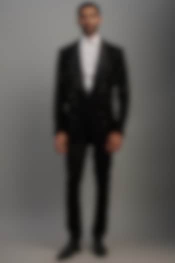 Black Polyester & Viscose Embroidered Tuxedo Set by SVEN SUITS at Pernia's Pop Up Shop
