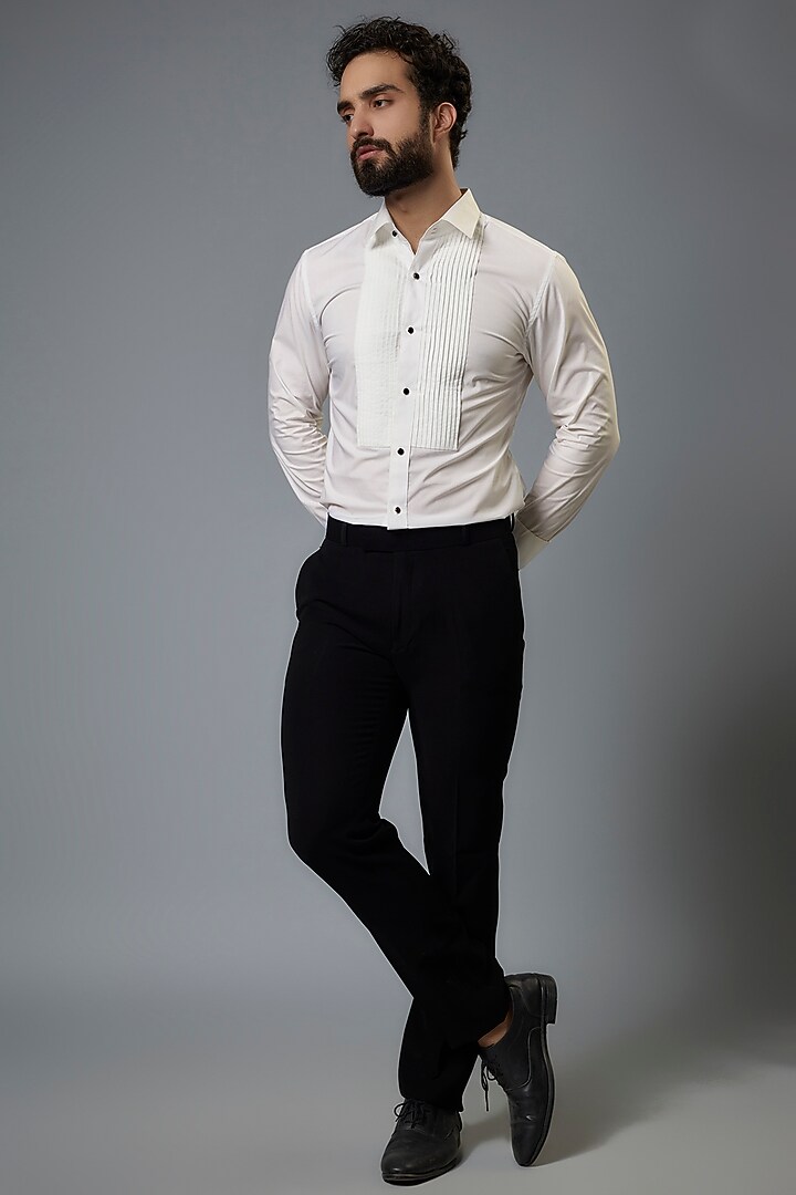 White Cotton & Polyester Viscose Stretch Summer Shirt by SVEN SUITS at Pernia's Pop Up Shop