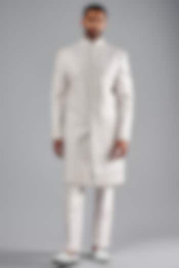 White Silk Embroidered Wedding Sherwani Set by SVEN SUITS at Pernia's Pop Up Shop