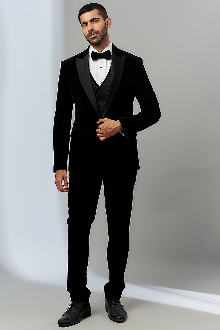 Black Velvet & Polyester Viscose Tuxedo Set by SVEN SUITS