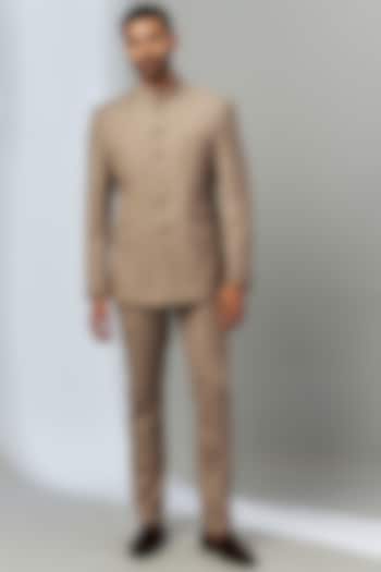 Beige Terry Rayon Bandhgala Jacket Set by SVEN SUITS at Pernia's Pop Up Shop