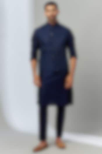 Royal Blue Silk Hand Embroidered Bundi Jacket Set by SVEN SUITS at Pernia's Pop Up Shop