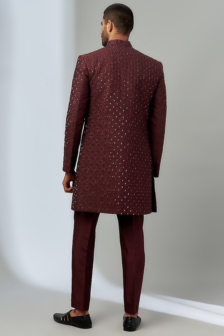 Buy SVEN SUITS Maroon Silk Hand Embroidered Indowestern Set at Pernia
