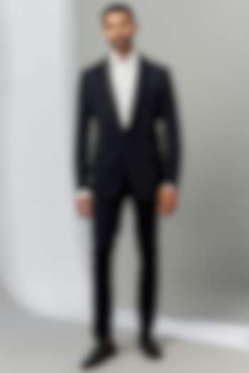 Blue Terry Rayon Embroidered Tuxedo Set by SVEN SUITS at Pernia's Pop Up Shop