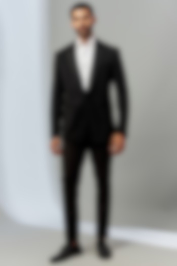 Black Terry Rayon Embroidered Tuxedo Set by SVEN SUITS