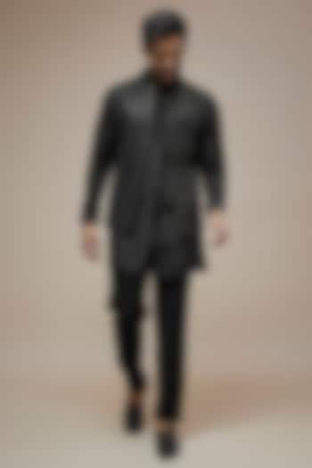 Black Silk Sequins Embroidered Bundi Jacket Set by SVEN SUITS at Pernia's Pop Up Shop