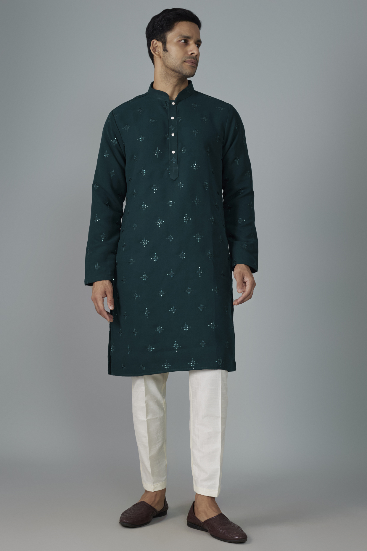 Blue Georgette Thread Machine Embroidered Kurta Set by SVEN SUITS at Pernia's Pop Up Shop