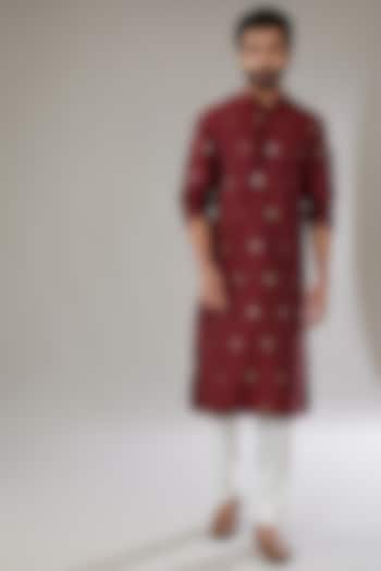 Maroon Jacquard Embroidered Kurta Set by SVEN SUITS at Pernia's Pop Up Shop