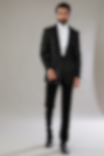 Black Velvet Embroidered Tuxedo Set by SVEN SUITS at Pernia's Pop Up Shop