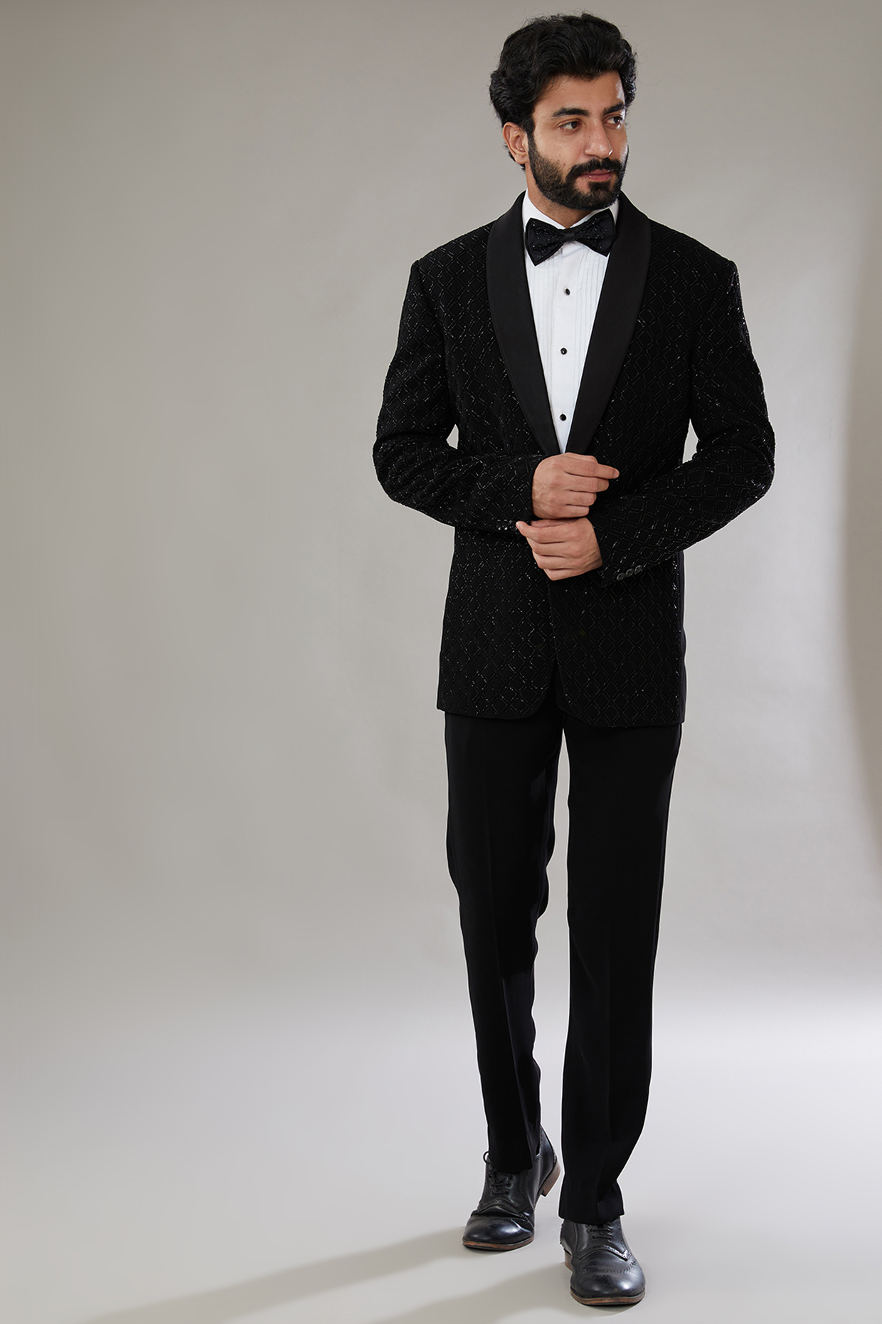 Black Polyester Viscose Embroidered Tuxedo Set by SVEN SUITS at Pernia's Pop Up Shop