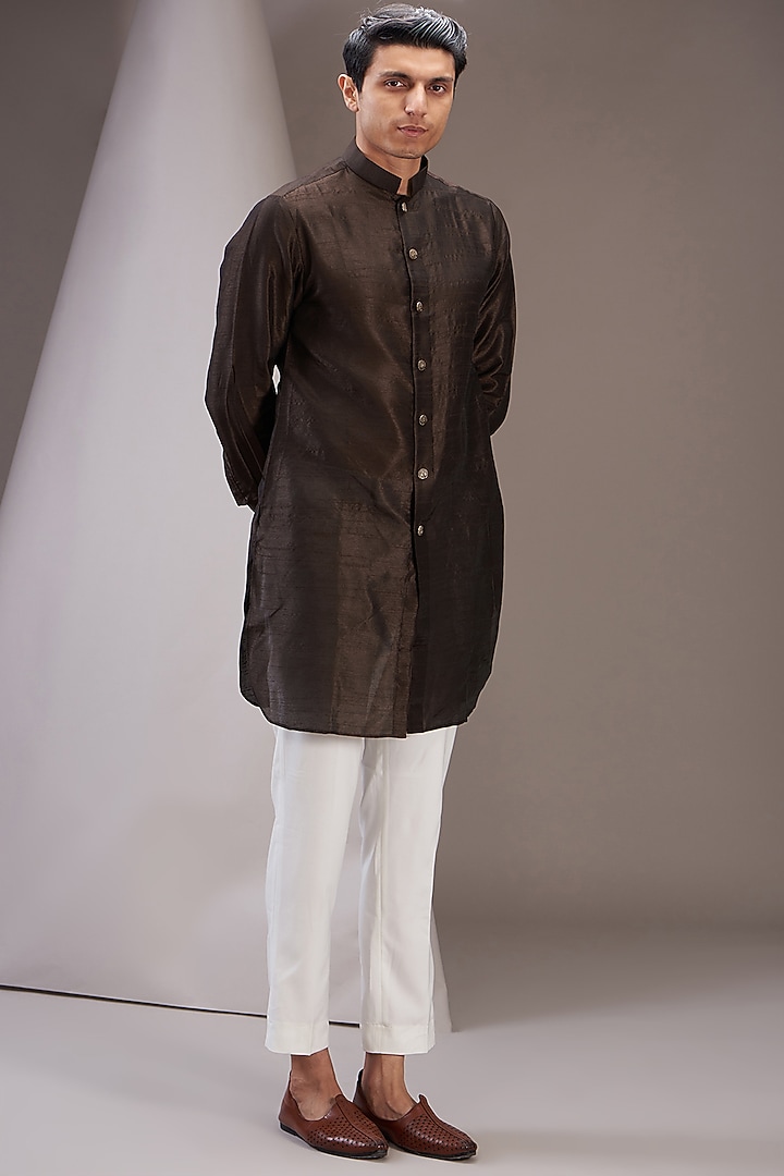 Brown Faux Silk Kurta Set by SVEN SUITS at Pernia's Pop Up Shop