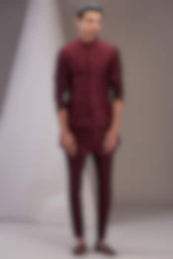 Wine Faux Silk Embroidered Bundi Jacket Set by SVEN SUITS at Pernia's Pop Up Shop