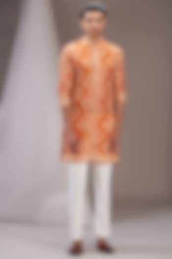 Orange Faux Silk Bandhani Printed Kurta Set by SVEN SUITS at Pernia's Pop Up Shop