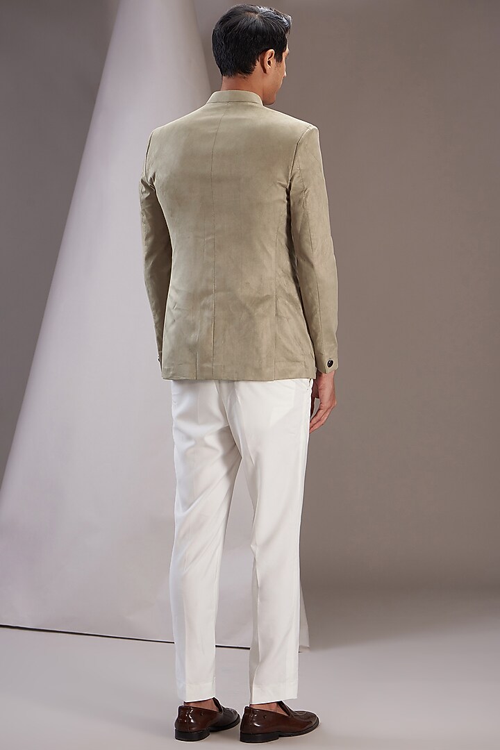 Beige Suede Jodhpuri Jacket Set by SVEN SUITS at Pernia's Pop Up Shop