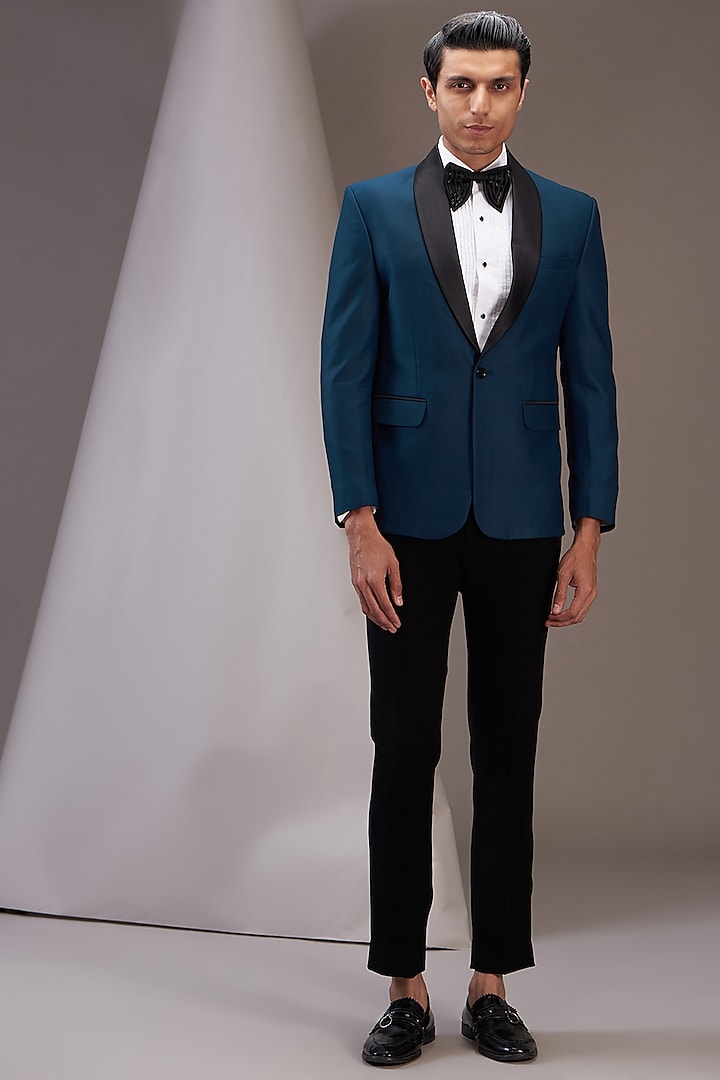 Teal Blue Terry Rayon Tuxedo Set by SVEN SUITS