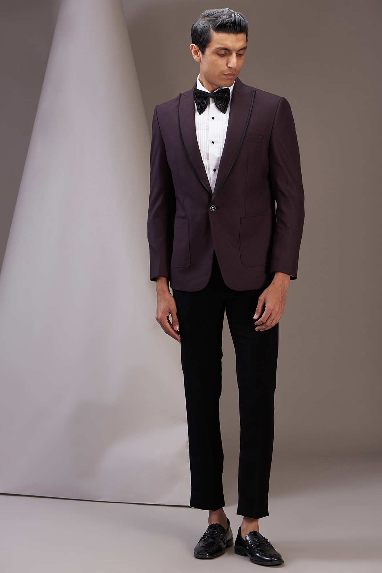 Wine Polyester Viscose Tuxedo Set by SVEN SUITS at Pernia's Pop Up Shop