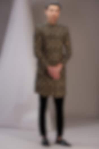 Black Velvet Embroidered Groom Sherwani Set by SVEN SUITS at Pernia's Pop Up Shop