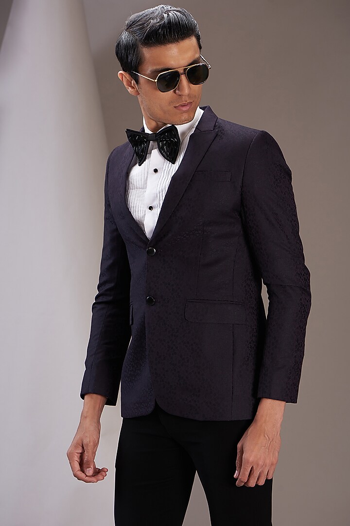 Purple Jacquard Tuxedo Set by SVEN SUITS at Pernia's Pop Up Shop