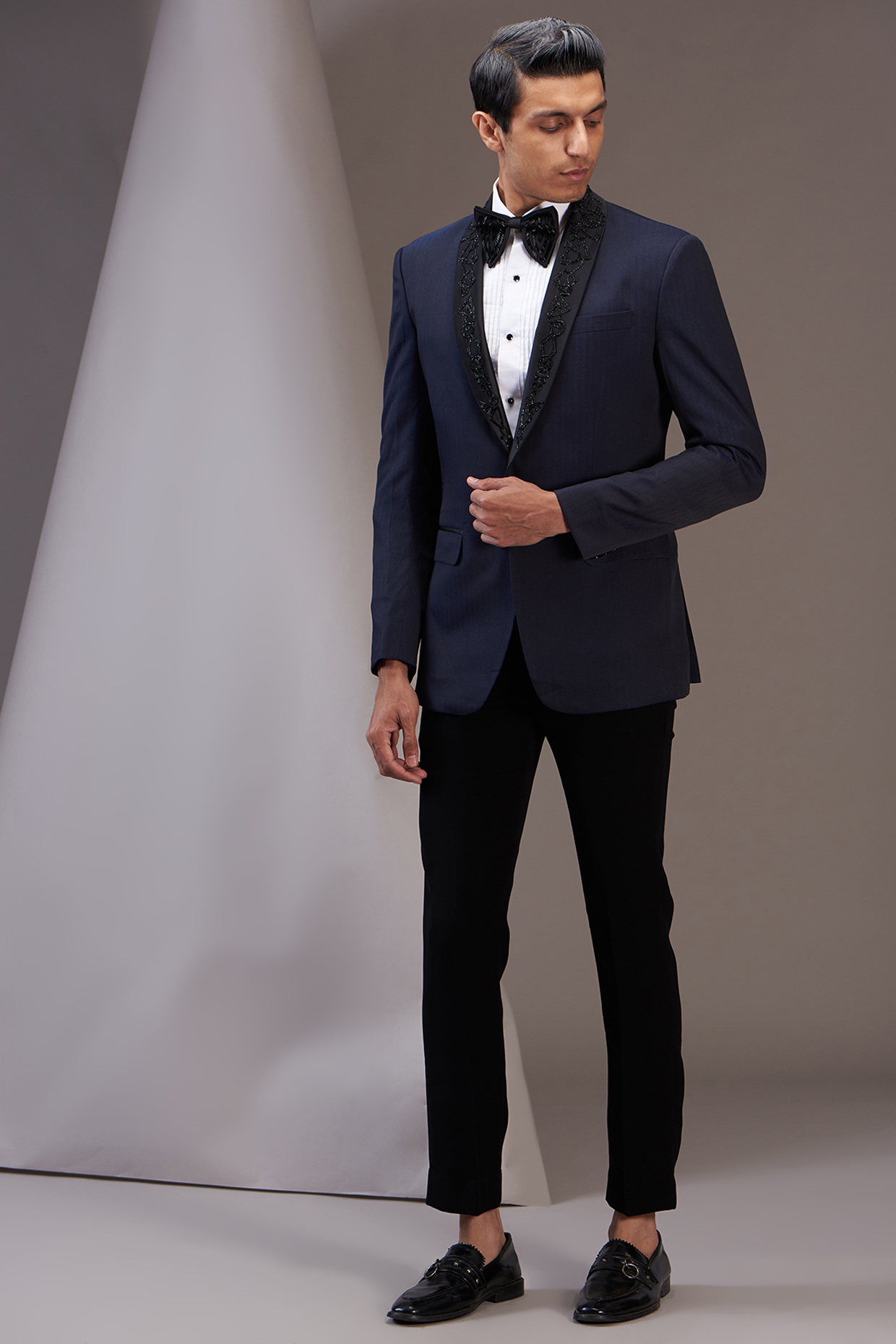 Navy Blue Italian Polyester Viscose Tuxedo Set by SVEN SUITS at Pernia's Pop Up Shop