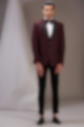 Wine Jacquard Tuxedo Set by SVEN SUITS at Pernia's Pop Up Shop