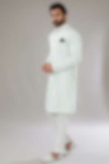 Pale Green Polyester Viscose Embroidered Wedding Sherwani Set by SVEN SUITS at Pernia's Pop Up Shop