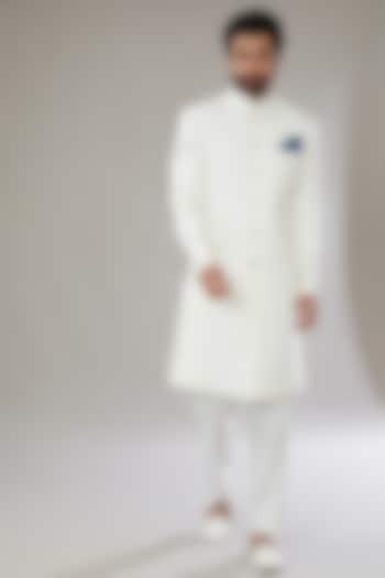 Ivory Polyester Viscose Embroidered Wedding Sherwani Set by SVEN SUITS at Pernia's Pop Up Shop