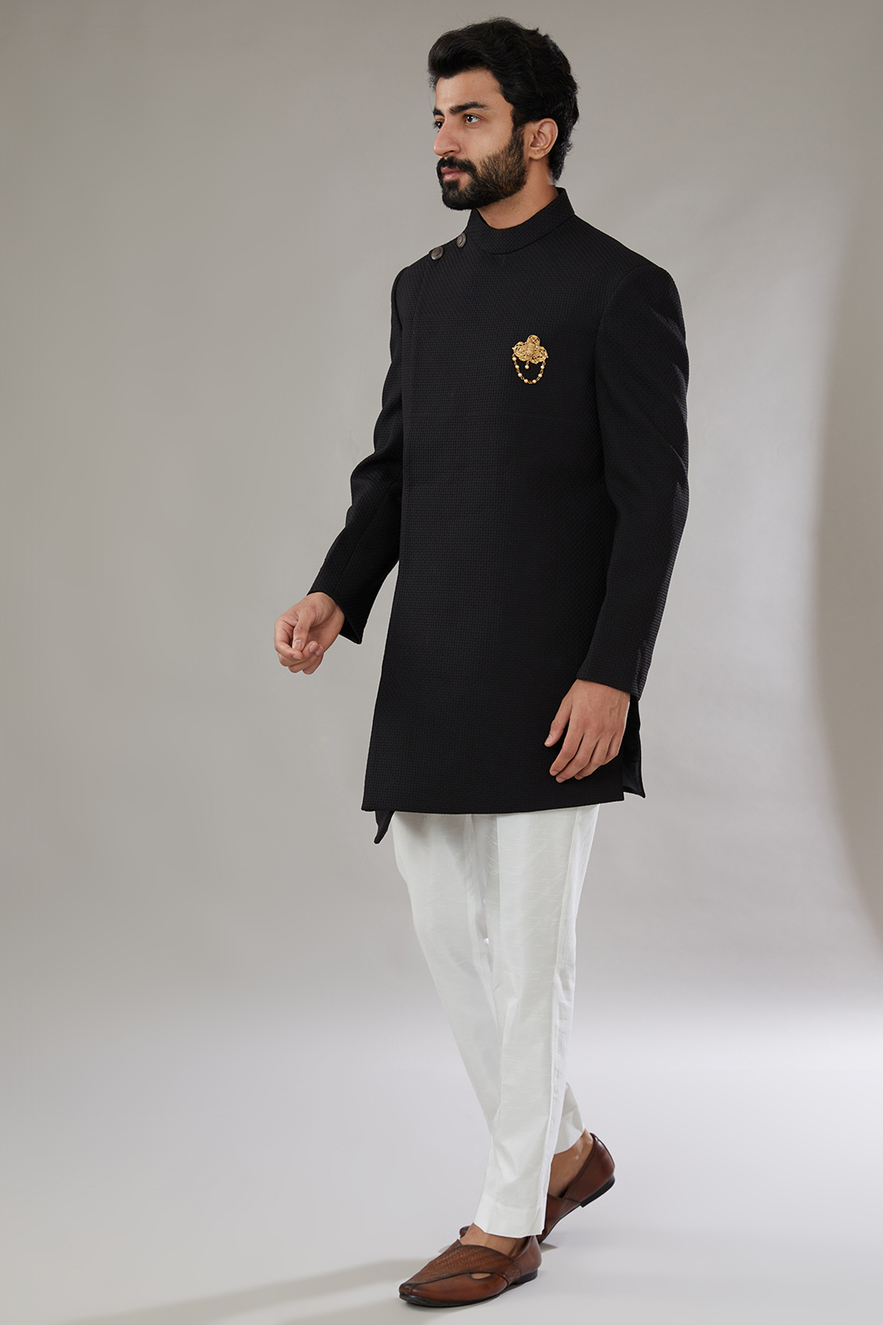 Black Polyester Viscose Indowestern Set by SVEN SUITS at Pernia's Pop Up Shop