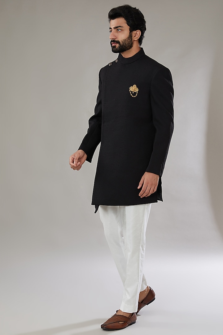 Black Polyester Viscose Indowestern Set by SVEN SUITS at Pernia's Pop Up Shop