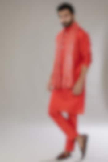 Orange Faux Silk Kurta Set by SVEN SUITS at Pernia's Pop Up Shop