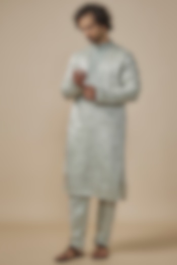 Green Faux Silk Machine Embroidered Kurta Set by SVEN SUITS at Pernia's Pop Up Shop