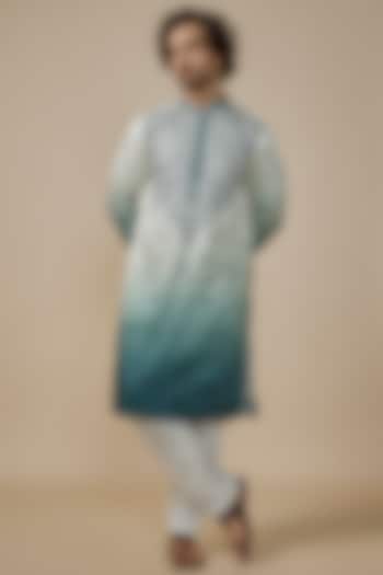 Green Ombre Faux Silk Machine Embroidered Kurta Set by SVEN SUITS at Pernia's Pop Up Shop