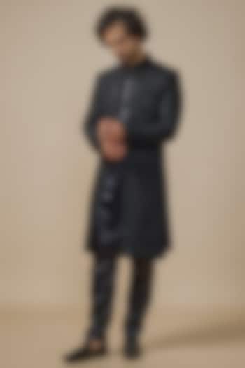 Black Georgette & Satin Machine Embroidered Indowestern Set by SVEN SUITS at Pernia's Pop Up Shop