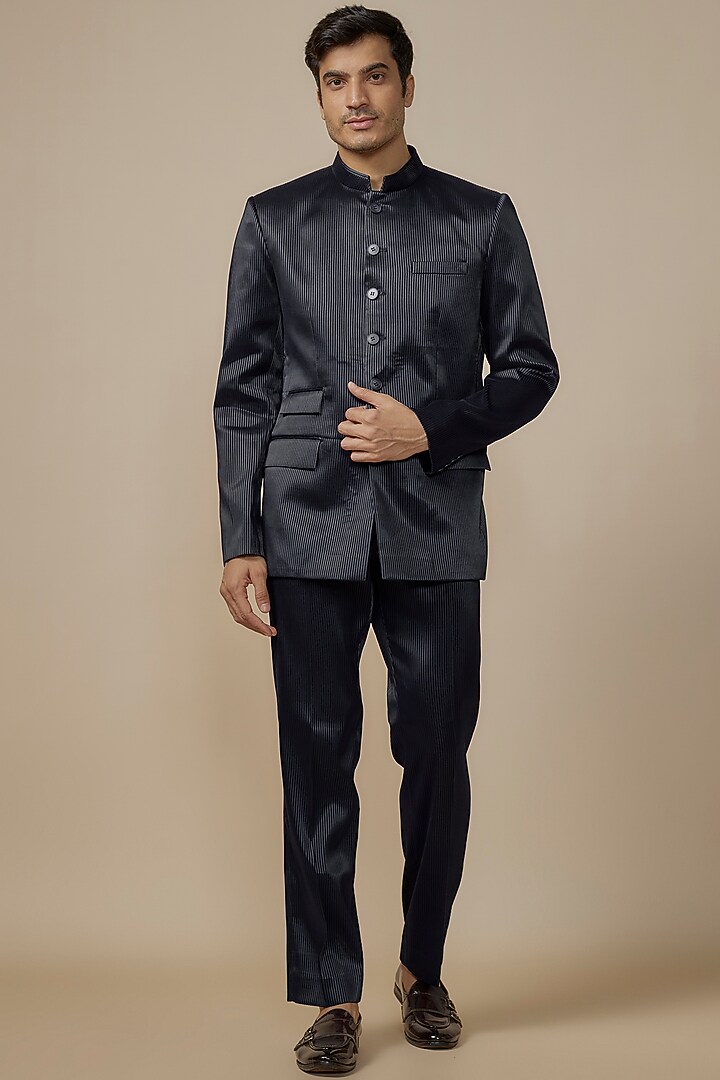 Blue Velvet Jodhpuri Set by SVEN SUITS at Pernia's Pop Up Shop