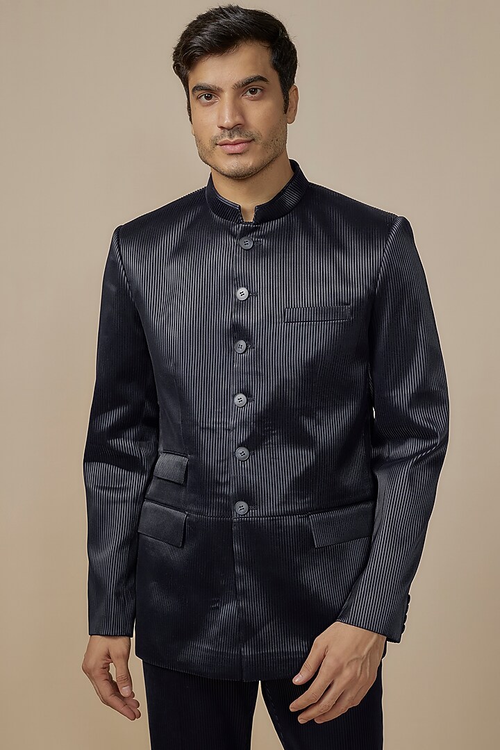 Blue Velvet Jodhpuri Set by SVEN SUITS at Pernia's Pop Up Shop